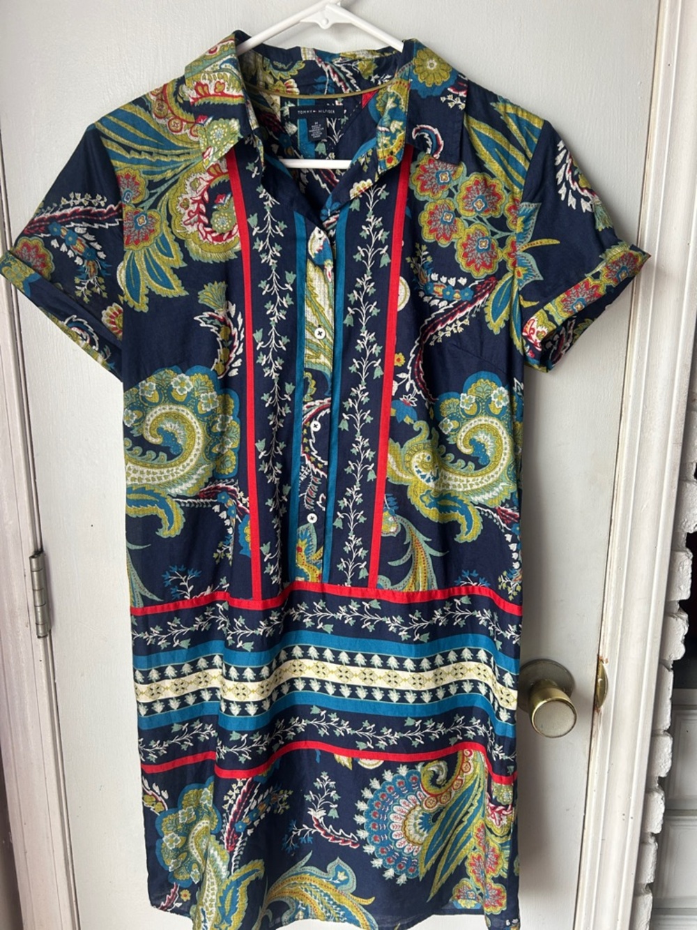 Tommy Hilfiger Cotton Navy Floral Paisley Button Shirt dress midi/mini